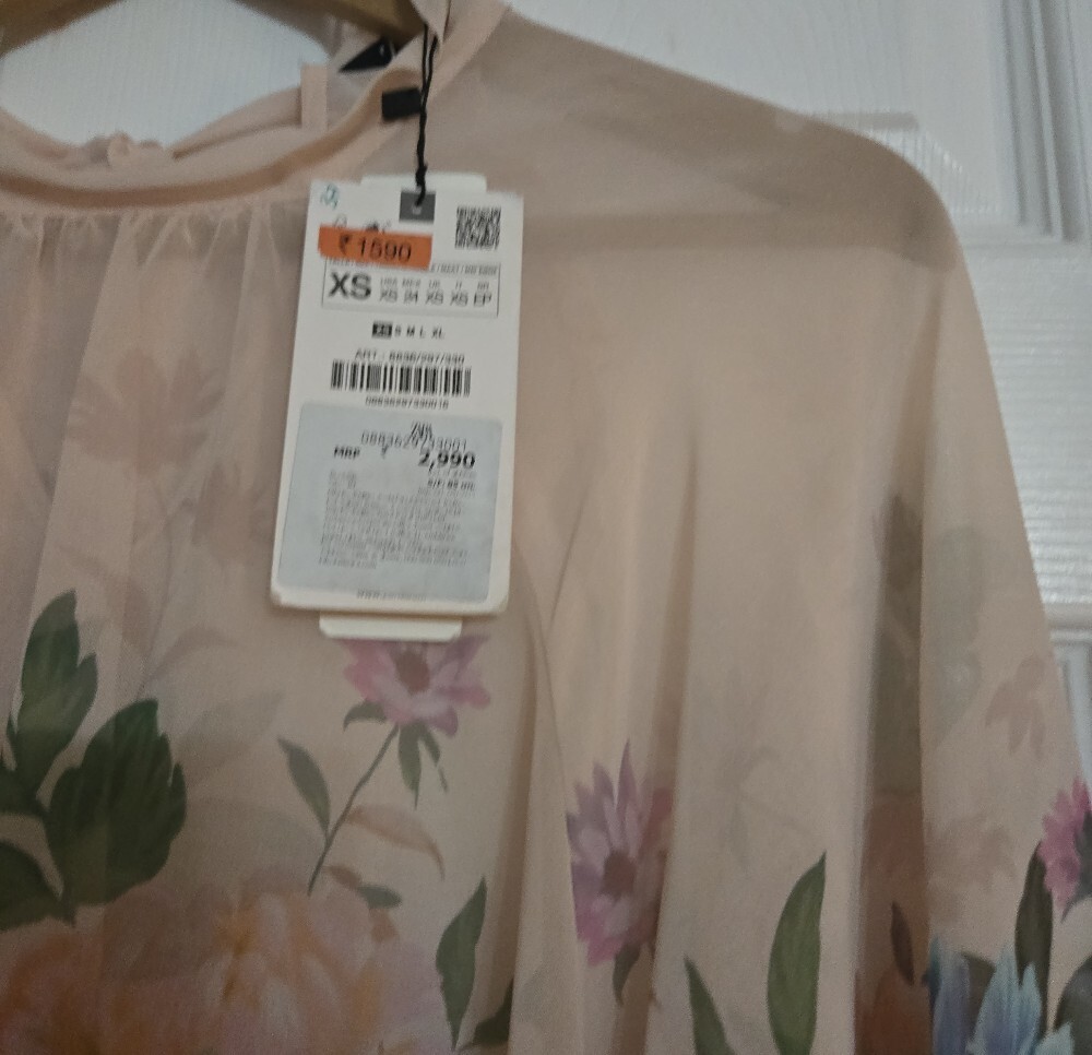 Zara Cream Sheer Blouse with Pastel Floral Print - Picture 5 of 6